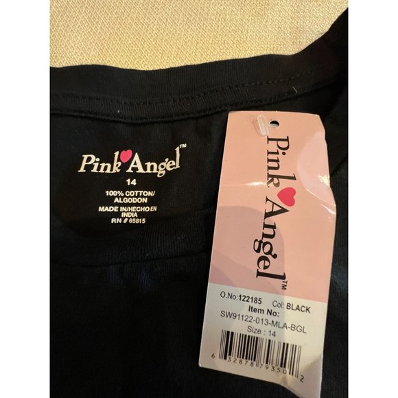 Pink Angel Black Crew Neck Short Sleeve T-Shirt 100% Cotton Youth Girl's 14 NWT - Picture 4 of 7
